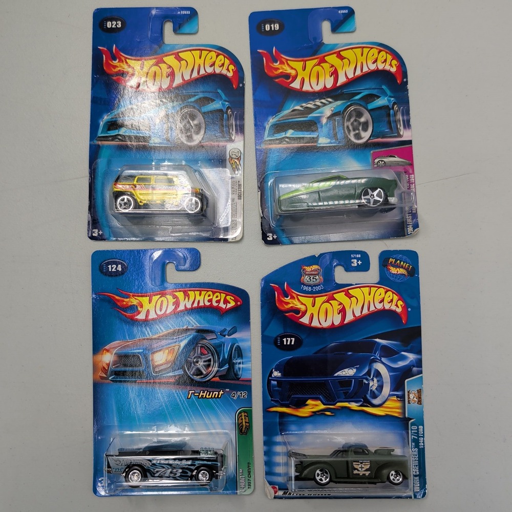 4 Hot Wheels 2005 Treasure Hunt 57 Chevy 2004 First Editions Rockster Merc Ford